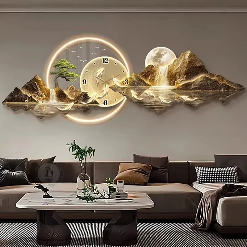 LED Wooden Wall Clock Lamp – Modern Silent Decor