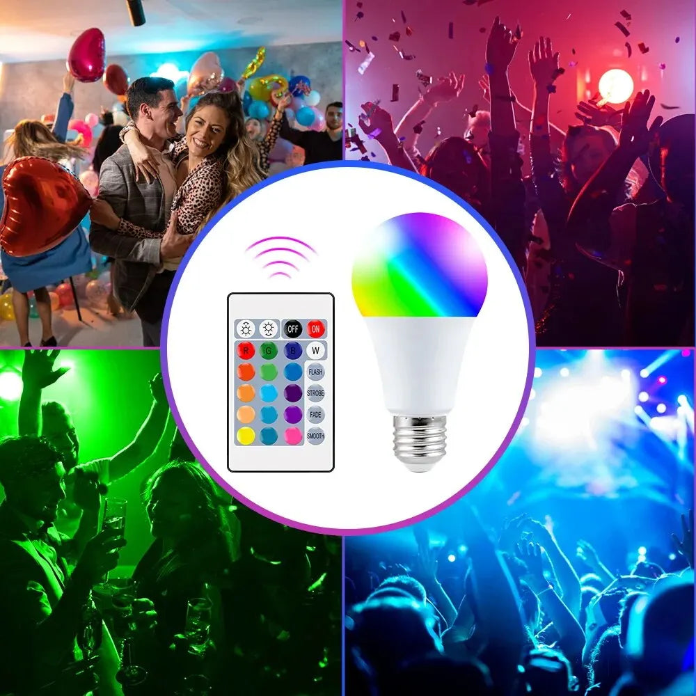 RGB LED E27 Light Bulb with Remote – 16-Color Dimmable