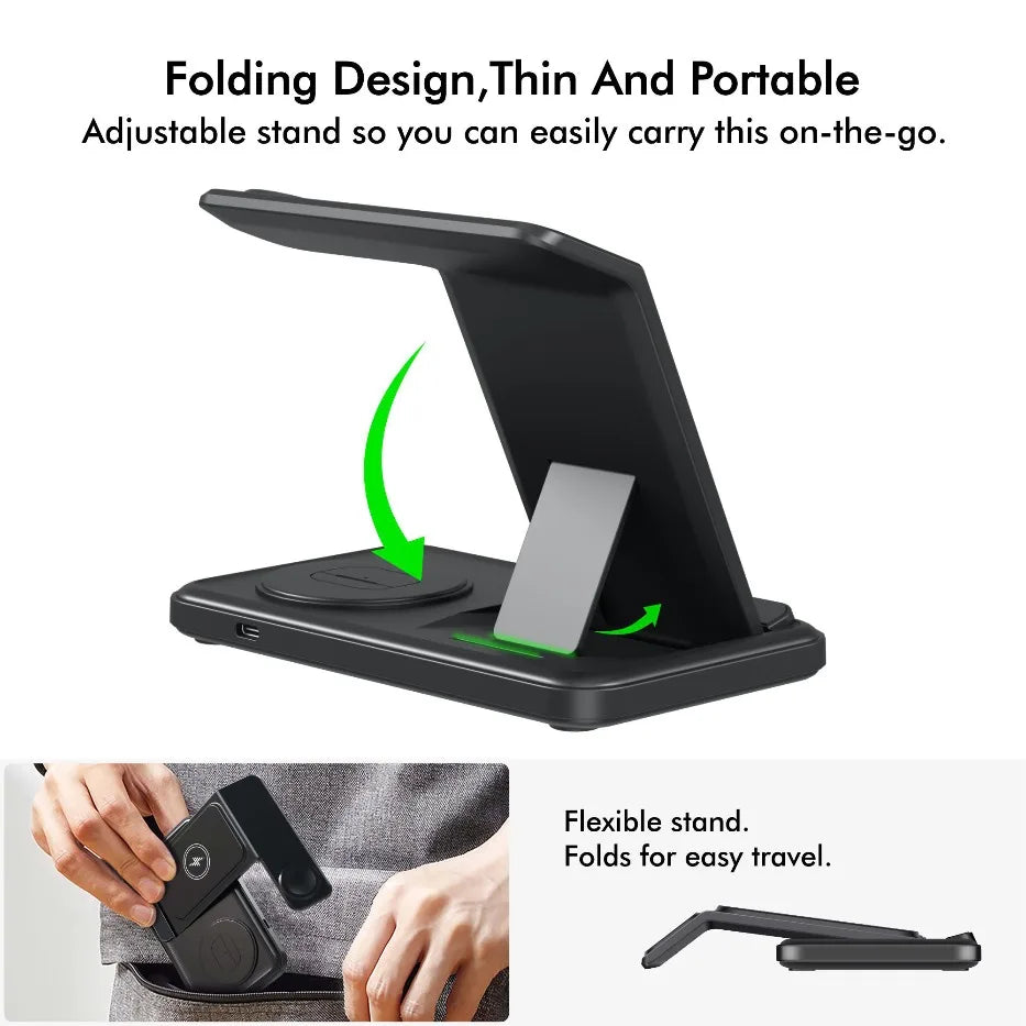 3-in-1 Foldable Wireless Charging Stand for Qi Devices