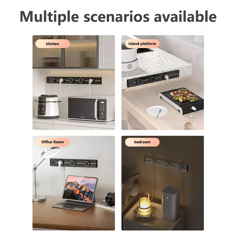 Wall-Mounted Track Power Rail with Movable Sockets