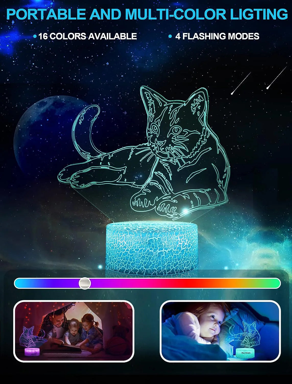 Anime Cat 3D LED Night Light – Touch Table Lamp For Kids