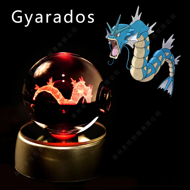 18 Gyarados Emitting Color 3D Crystal Pokeball LED Night Light – Gift Statue
