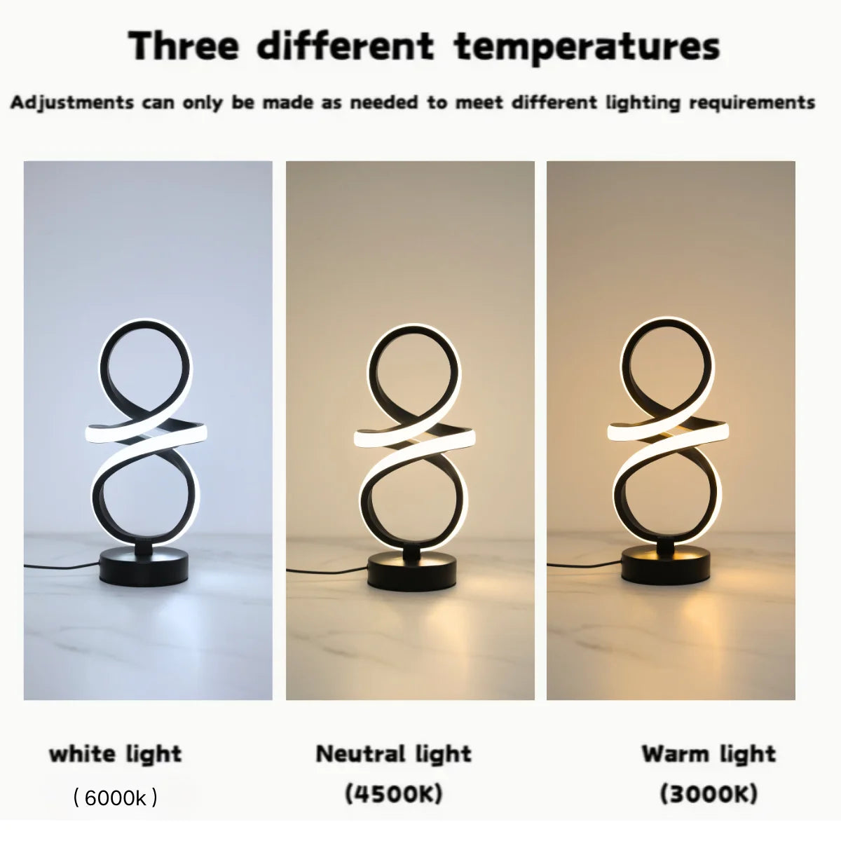 Spiral LED Table Night Light – 3-Color USB Desk Lamp