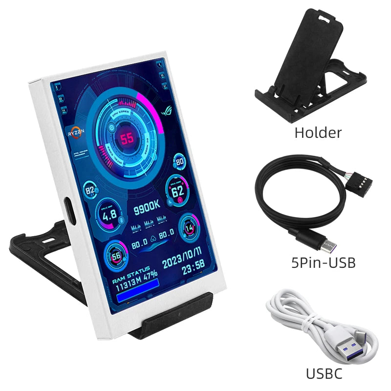 White-5Pin Color 3.5" USB Type-C PC Performance Monitor Screen IPS