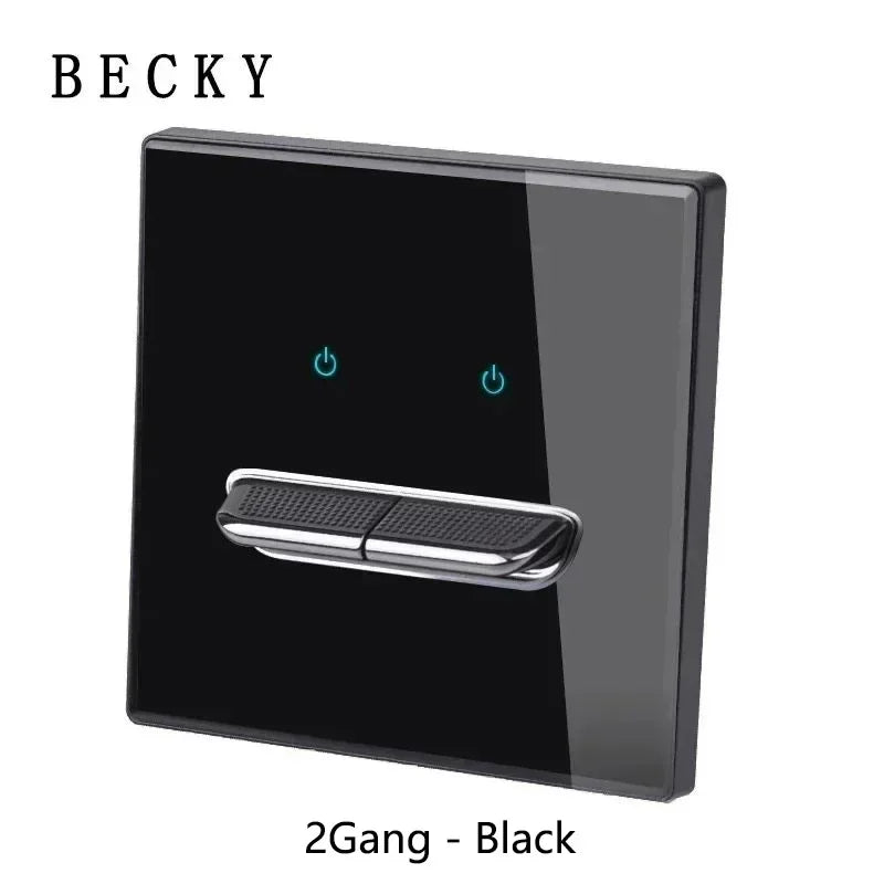 2Gang - Black Color Retro Glass Panel Toggle Light Switch with LED Indicator