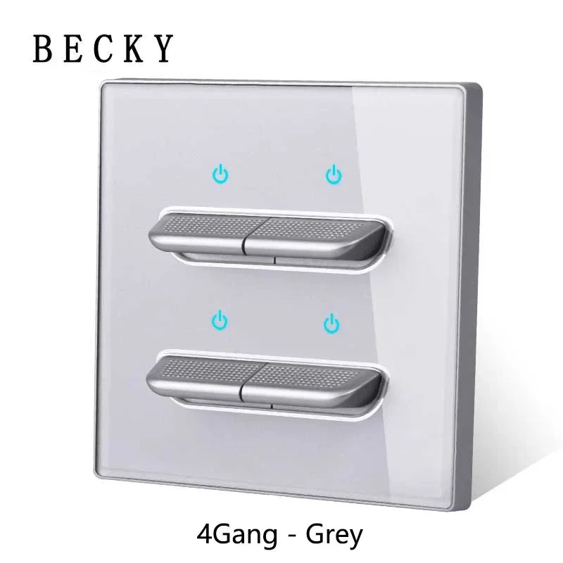 4Gang - Grey Color Retro Glass Panel Toggle Light Switch with LED Indicator