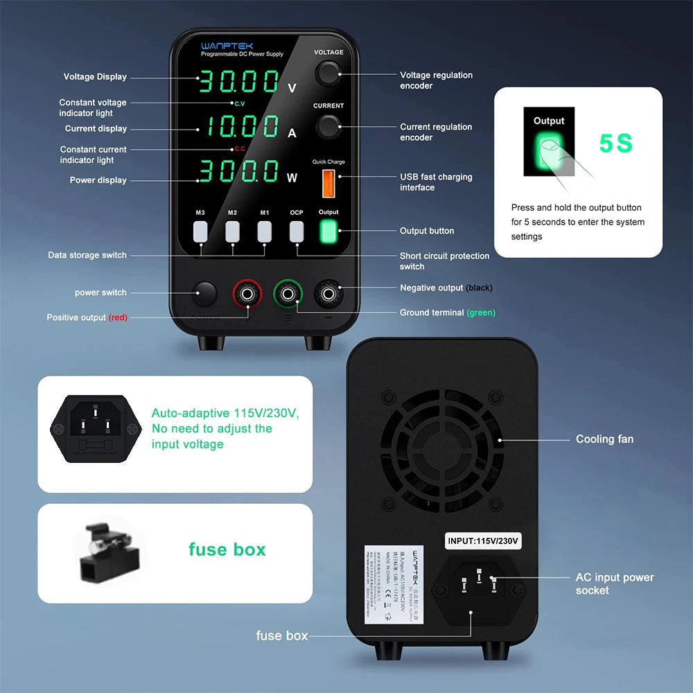 Adjustable DC Bench Power Supply 30V 10A – Digital Display