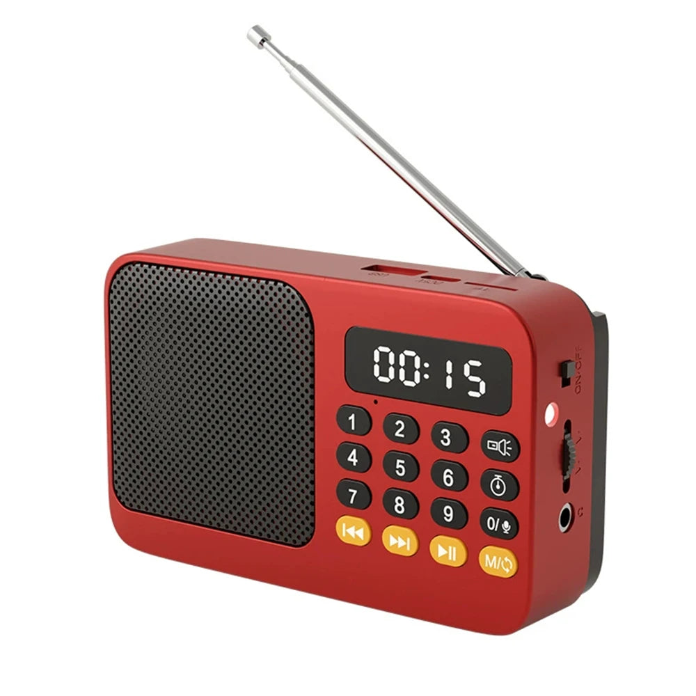 Red Color Portable FM Radio Speaker With Bluetooth And Flashlight