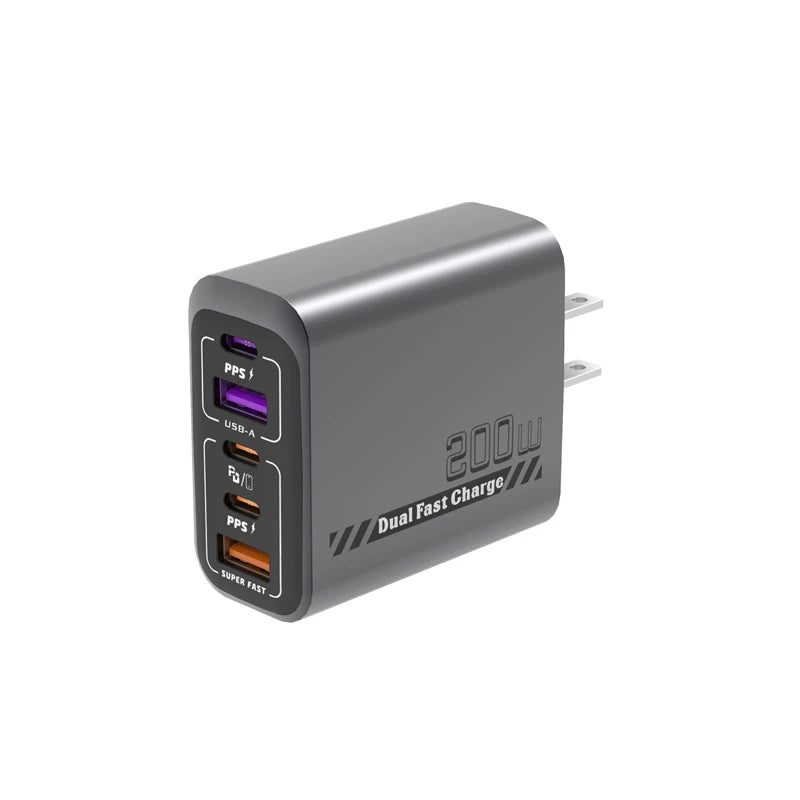 Gray US Plug Type GaN 120W Multi-Port USB PD Travel Wall Charger