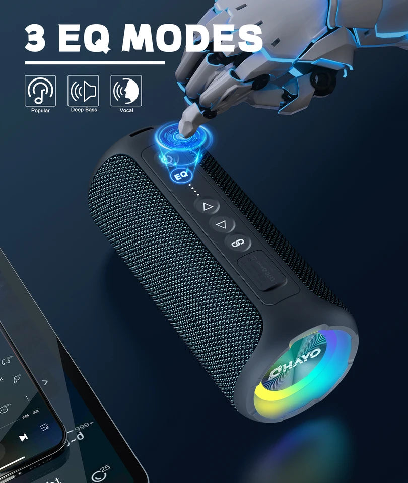 40W Portable Bluetooth Speaker – Deep Bass, IPX7, LED Light