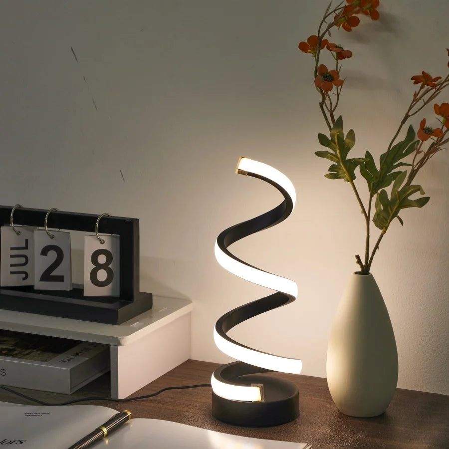 Spiral LED Desk Lamp With USB – 3-Color Dimmable Light