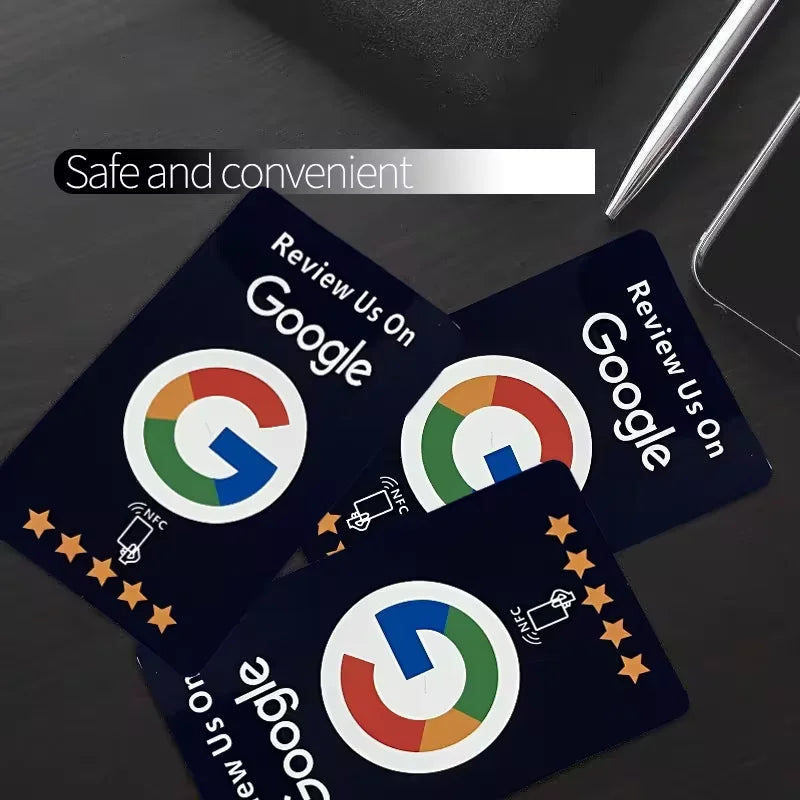 Black NFC Review Tap Cards – Matte NTAG215, Reusable