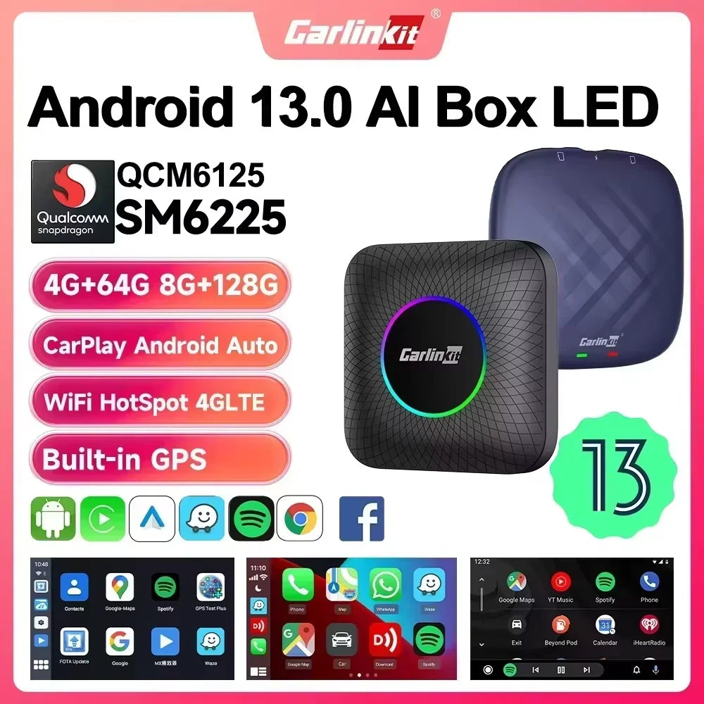 Android 13 CarPlay AI Box Adapter – 8-Core, Dual-Band WiFi