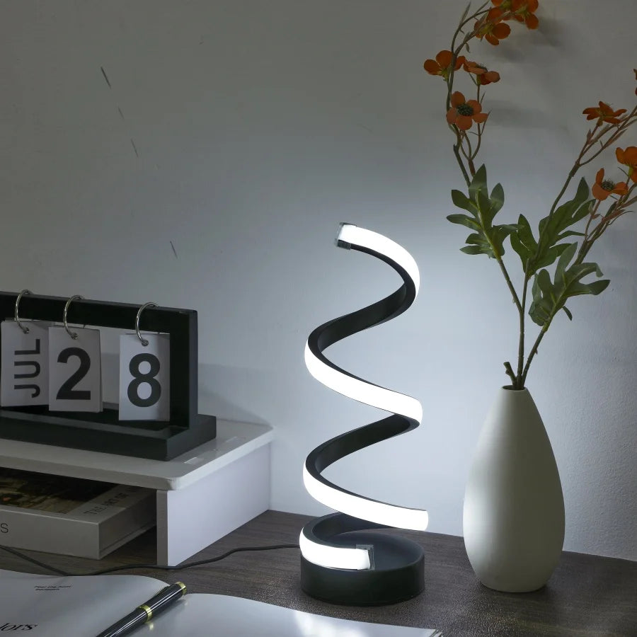 Spiral LED Desk Lamp With USB – 3-Color Dimmable Light