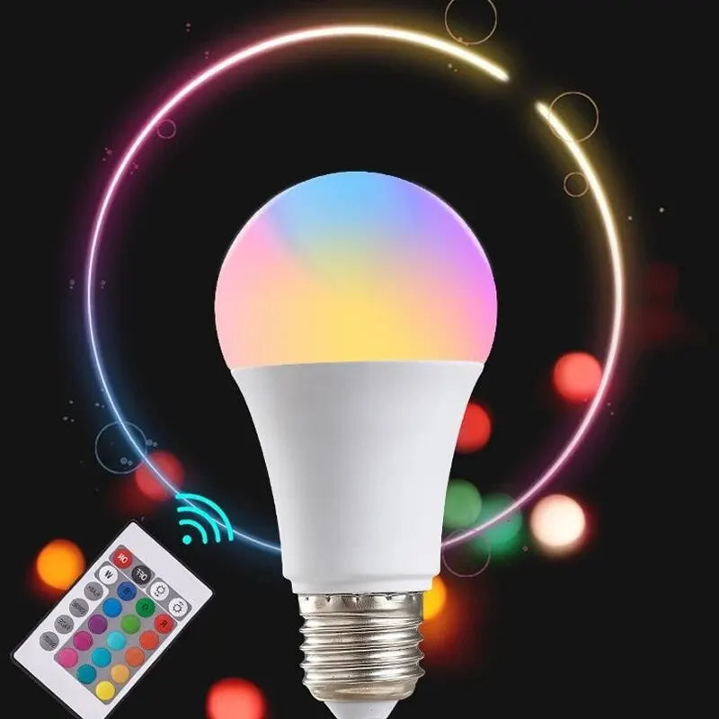 RGB LED E27 Light Bulb with Remote – 16-Color Dimmable