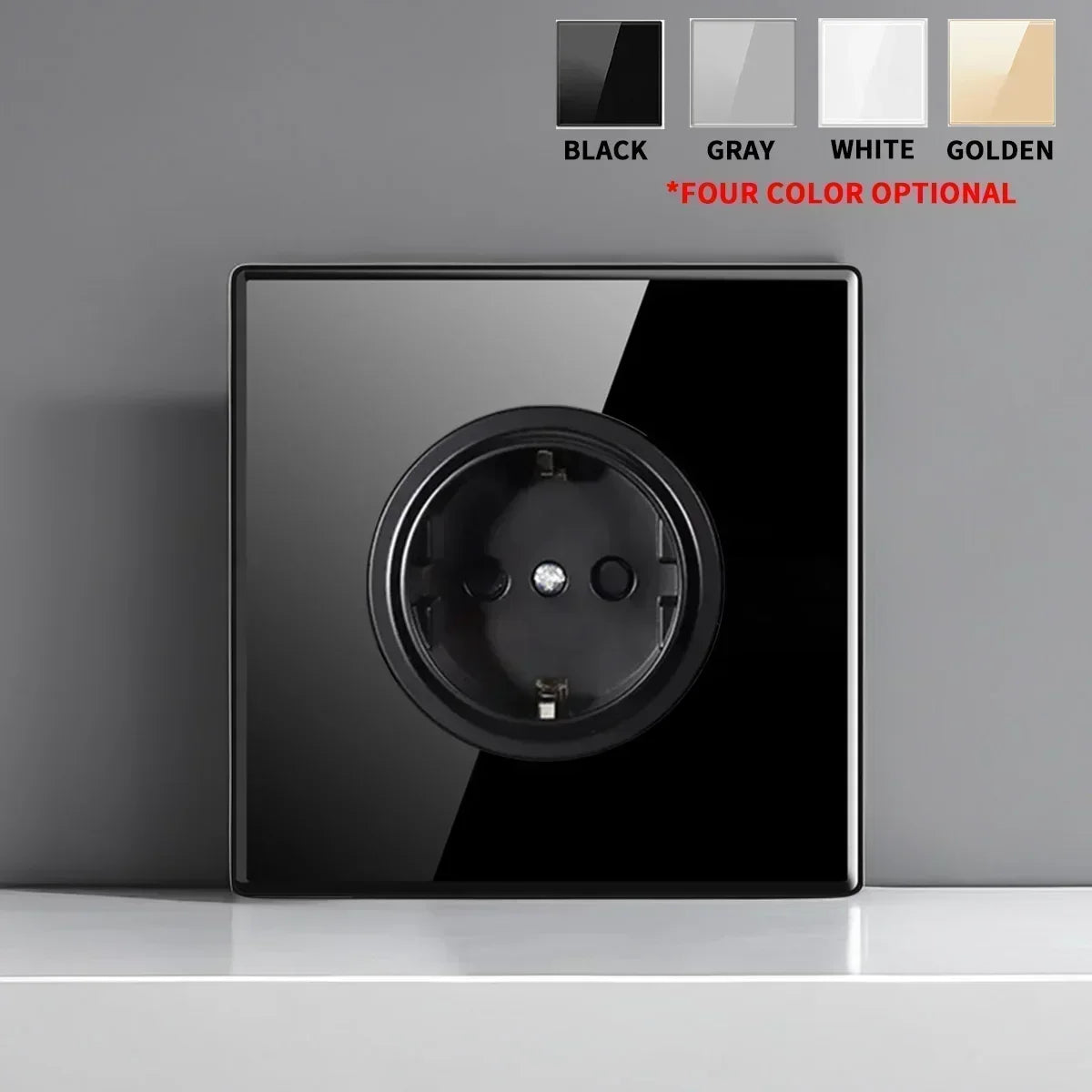 16A Eu socket Color Tempered Glass Wall Switch Socket with Indicator Light