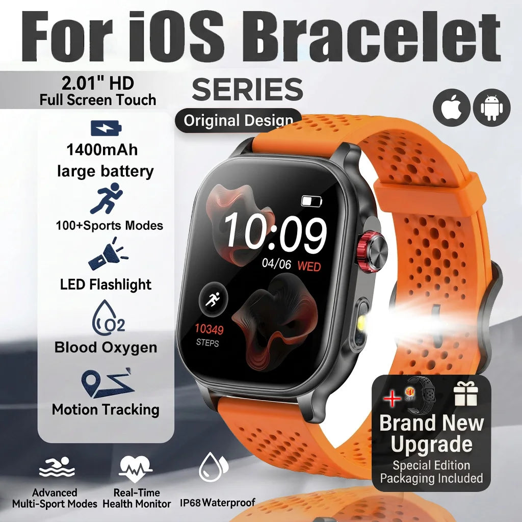Orange Sports Color Rugged AMOLED Smart Watch With GPS, Flashlight & Calls