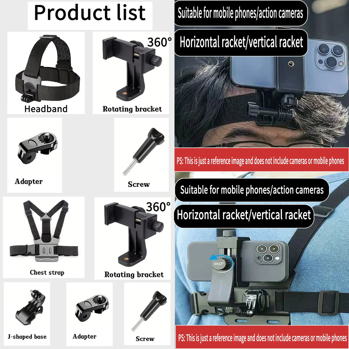 4in1 plus 5in1 Color Adjustable Chest Mount Harness For Action Cameras & Phones