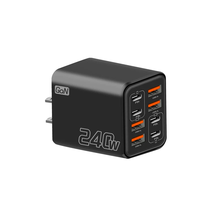 US Black Plug Type GaN Multi-Port USB & Type-C Charger – 8-Port Fast Charge