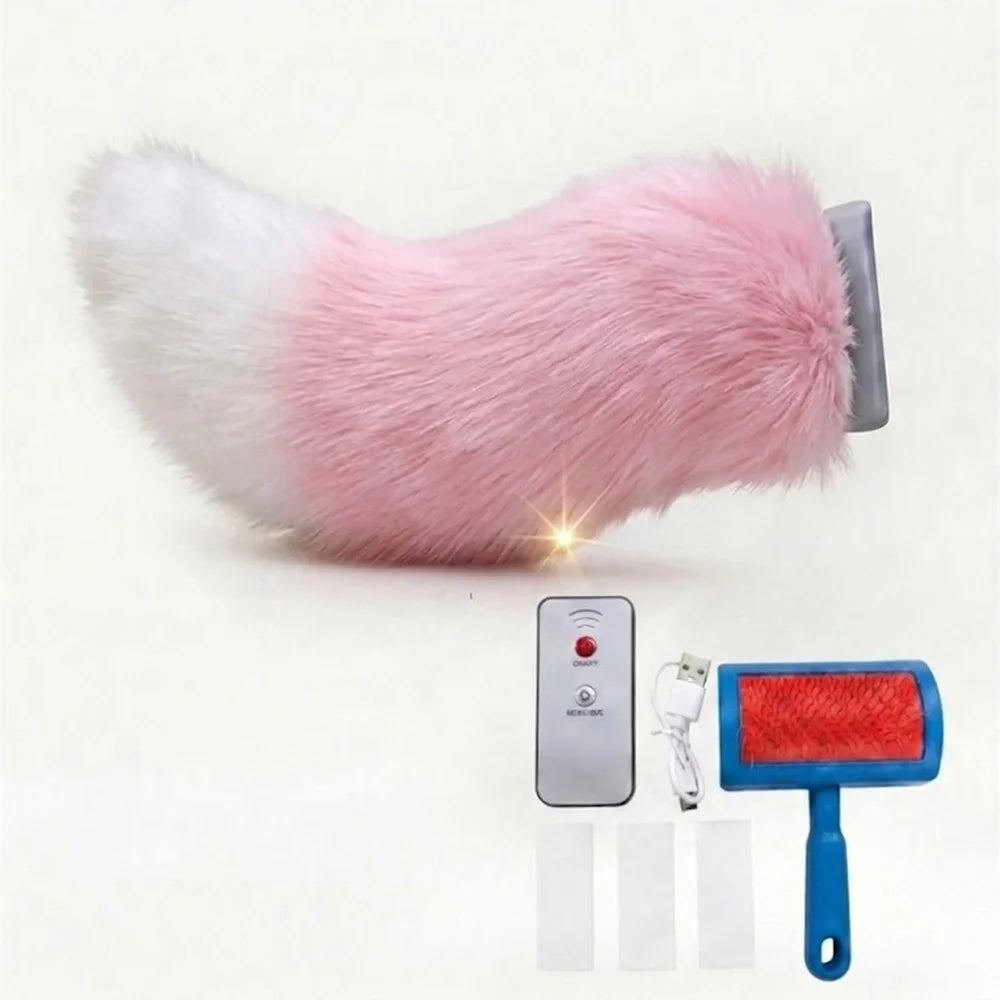 Pink Color Name Electric Plush Wagging Tail Ornament For Cars & Motorcycles