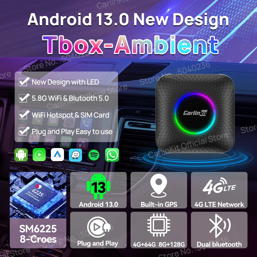 Android 13 CarPlay AI Box Adapter – 8-Core, Dual-Band WiFi