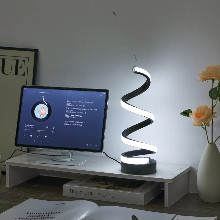 Spiral LED Desk Lamp With USB – 3-Color Dimmable Light
