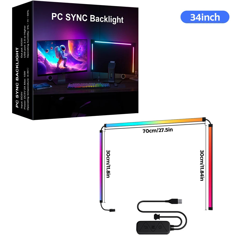 34 inch Emitting Color RGB Monitor Backlight Strip – Screen Sync & Music Mode