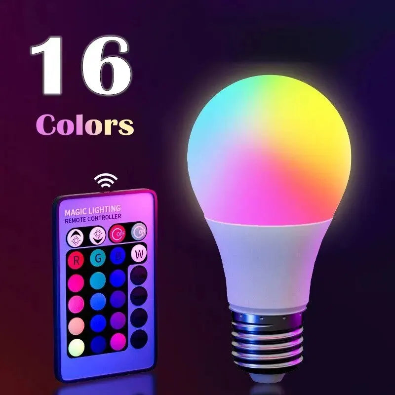 RGB LED E27 Light Bulb with Remote – 16-Color Dimmable