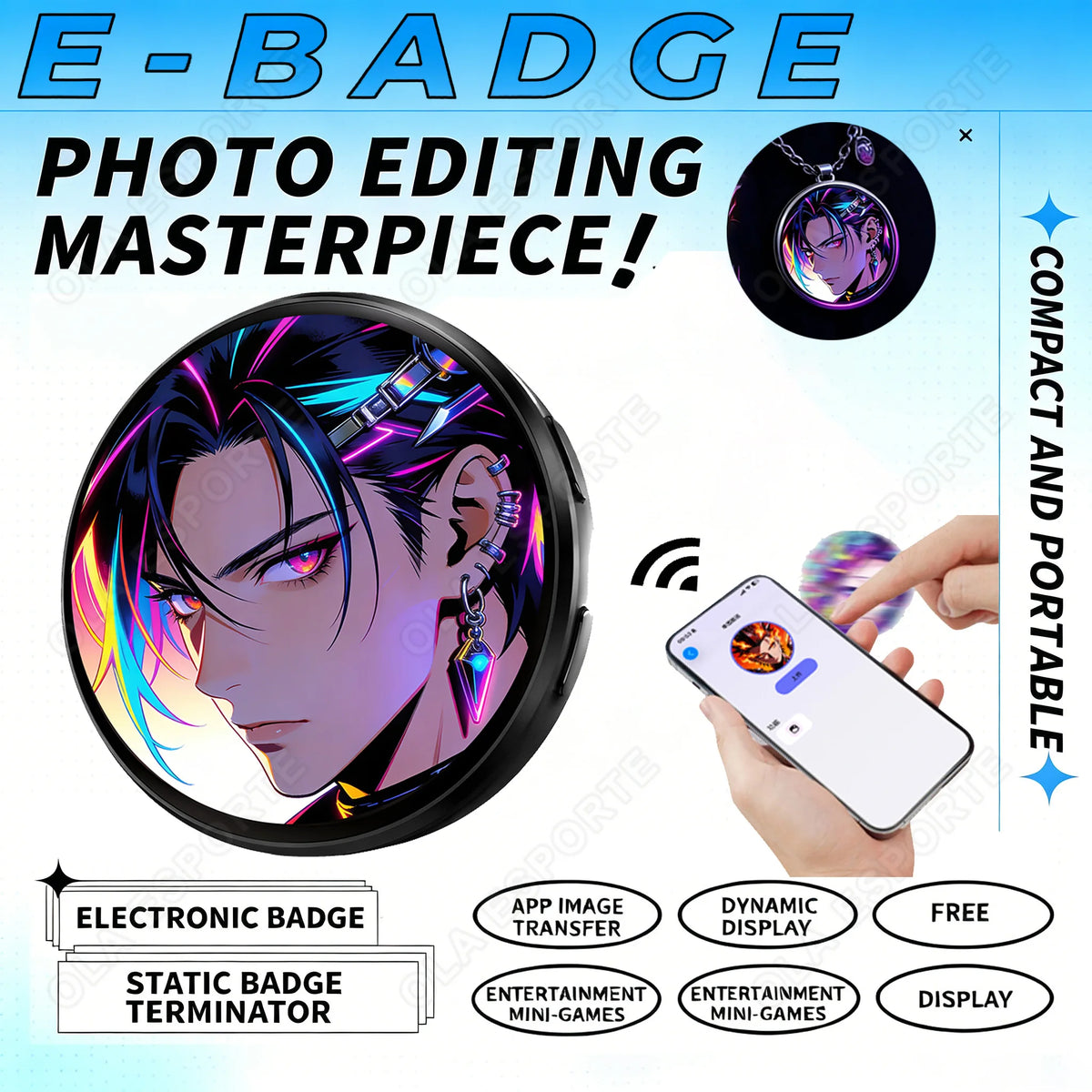 Black Color Bluetooth Digital Anime Badge – Dynamic Display Pin
