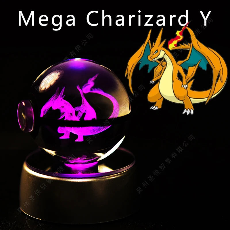 38 Mega Charizard Y Emitting Color 3D Crystal Pokeball LED Night Light – Gift Statue