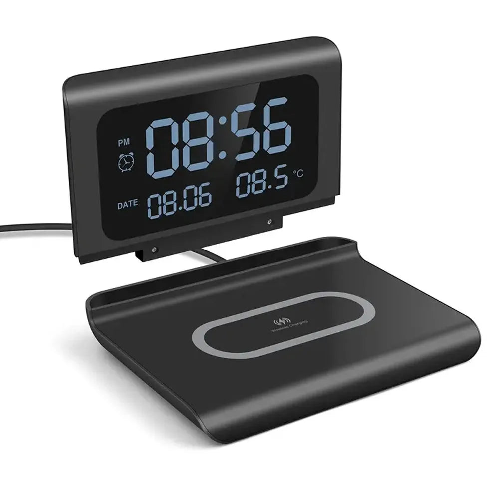 Black with cable Color 30W Wireless Charging Alarm Clock with LED Temperature Display