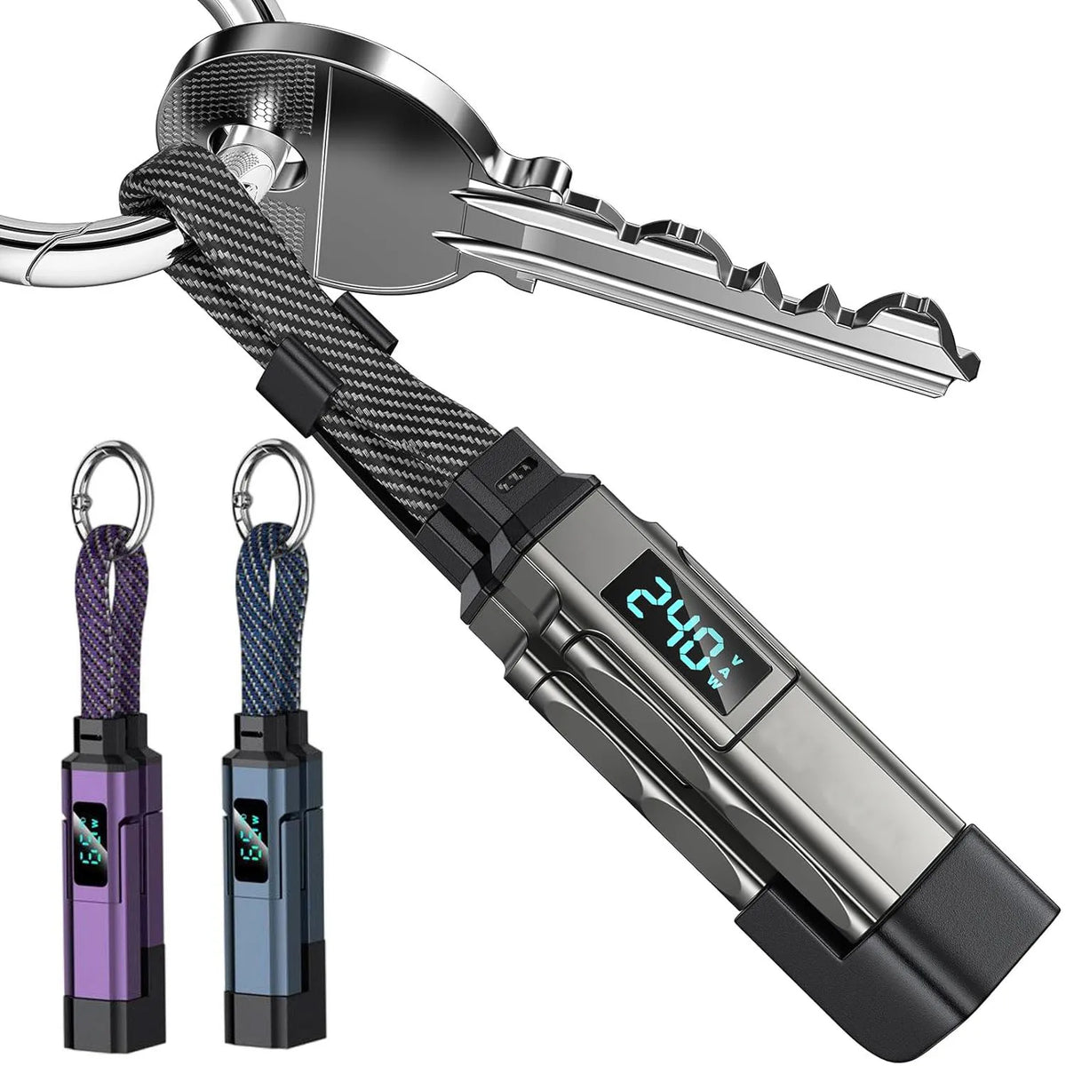 65W 4-in-1 Keychain Charging Cable With Power Display
