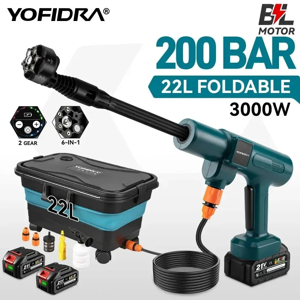 Cordless Brushless Pressure Washer 200 Bar 6‑in‑1 Nozzle