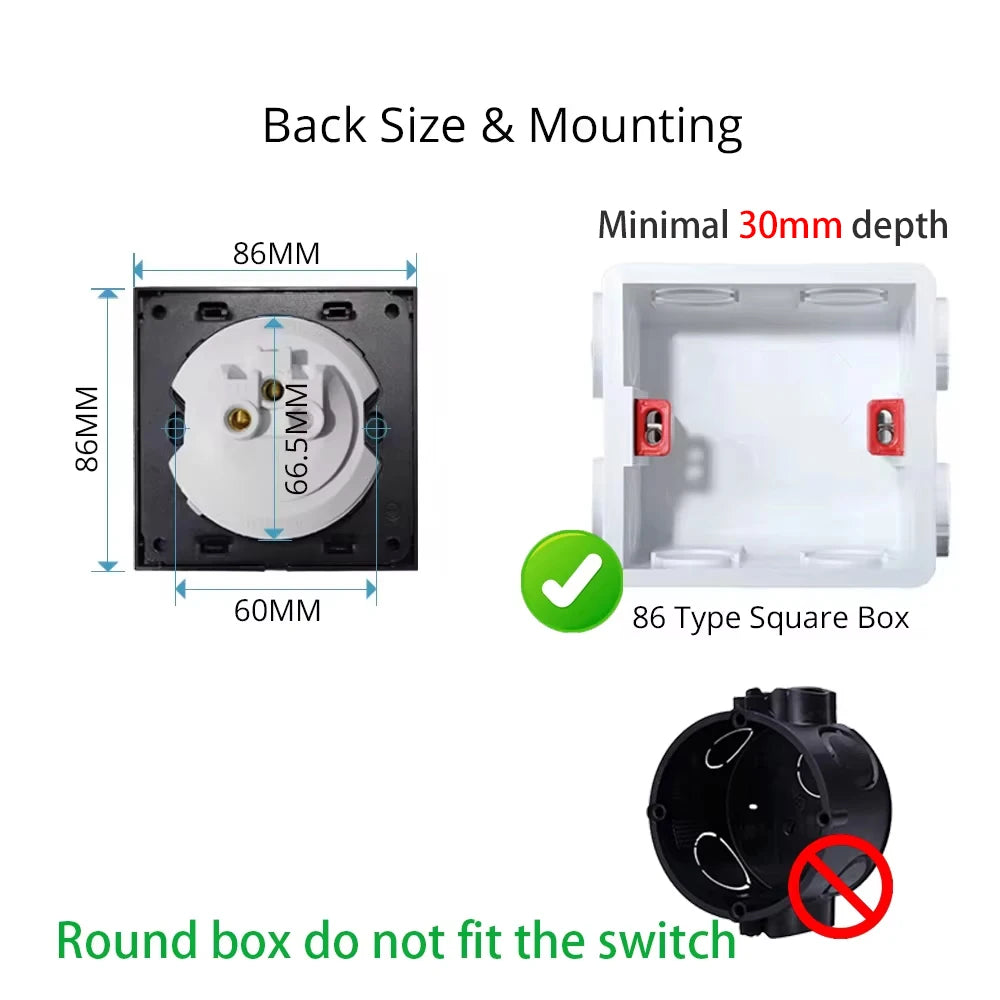 Aluminum Wall Light Switch With Round LED Push Button