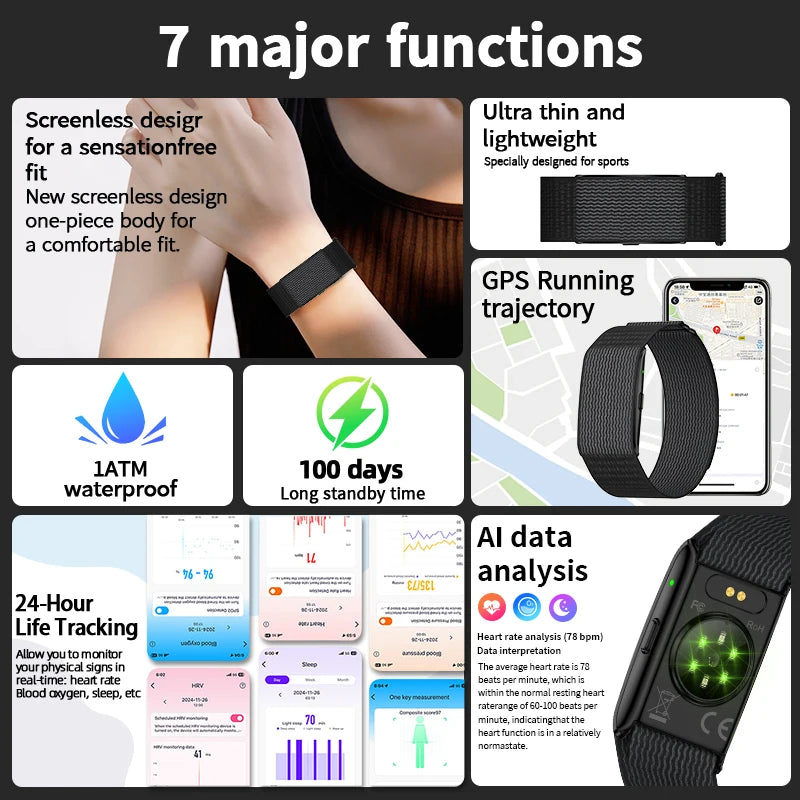Screenless Smart Fitness Wristband With AI Health Report