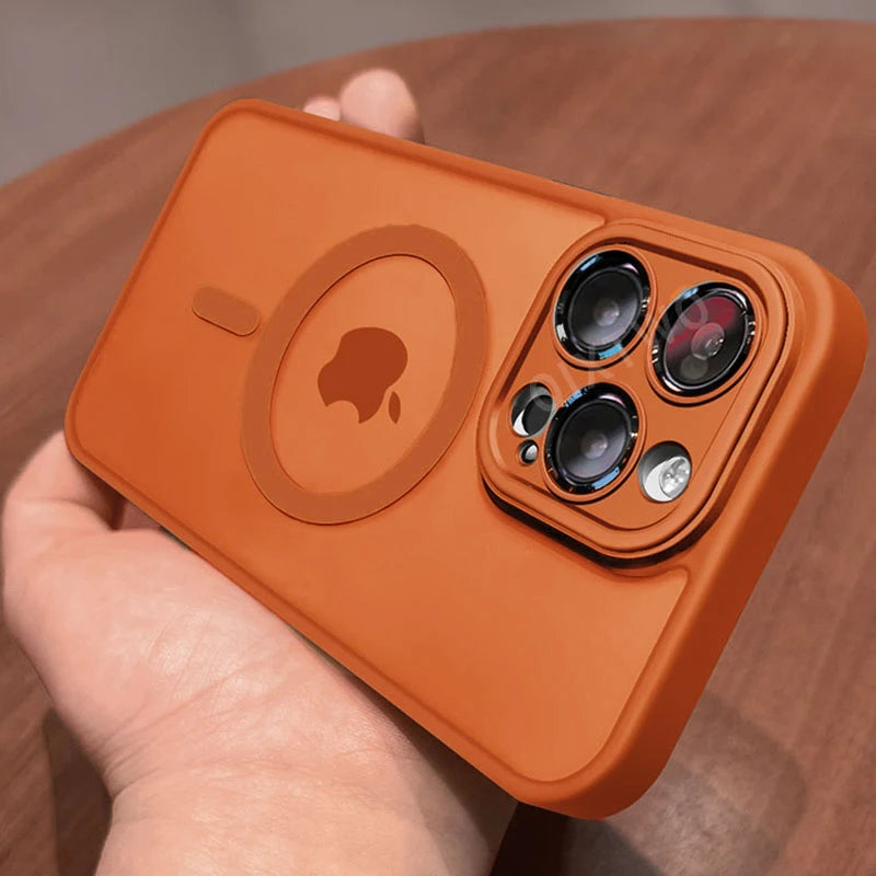 Orange Color Matte Magnetic Armor Case For iPhone – Shockproof Cover