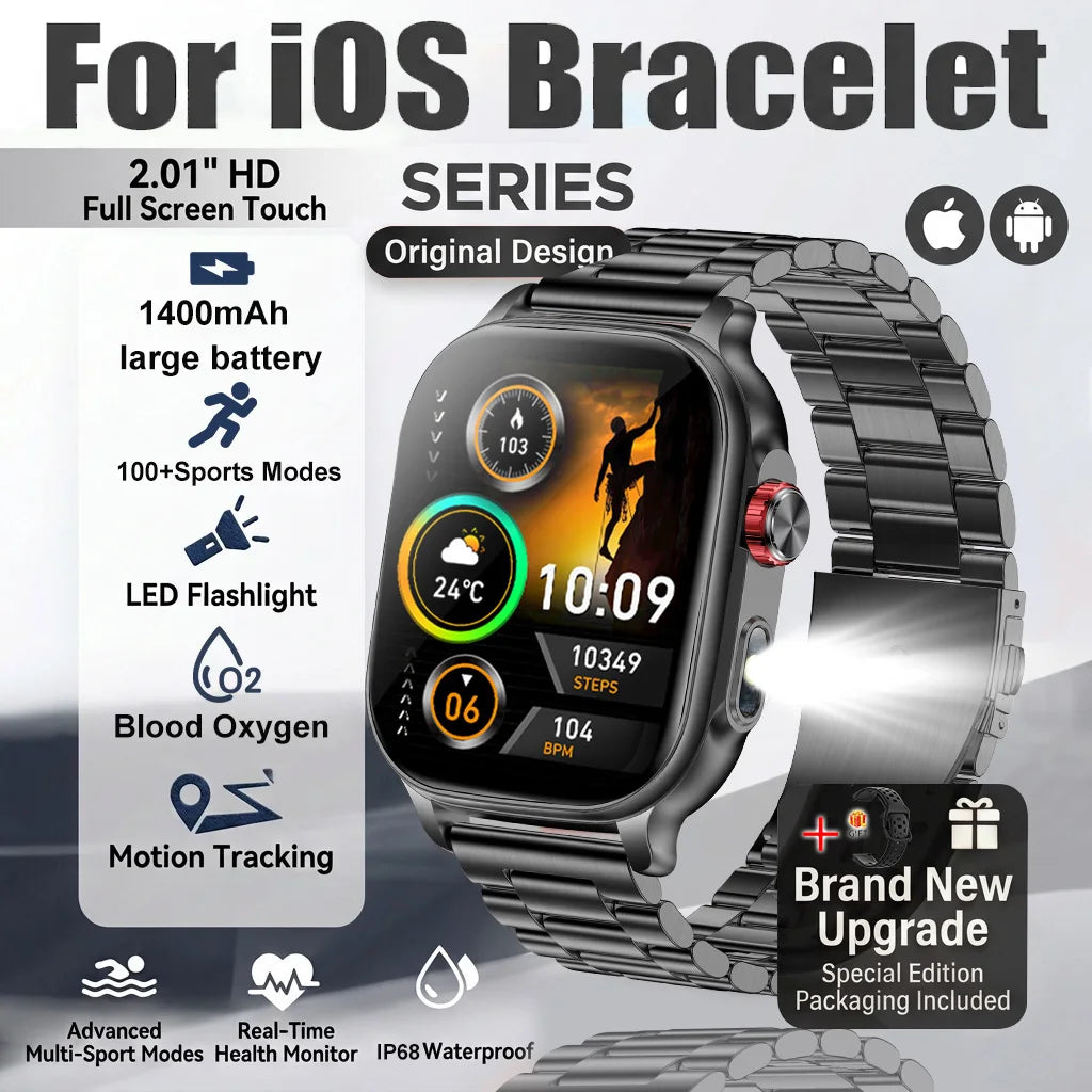 Black Steel Color Rugged AMOLED Smart Watch With GPS, Flashlight & Calls