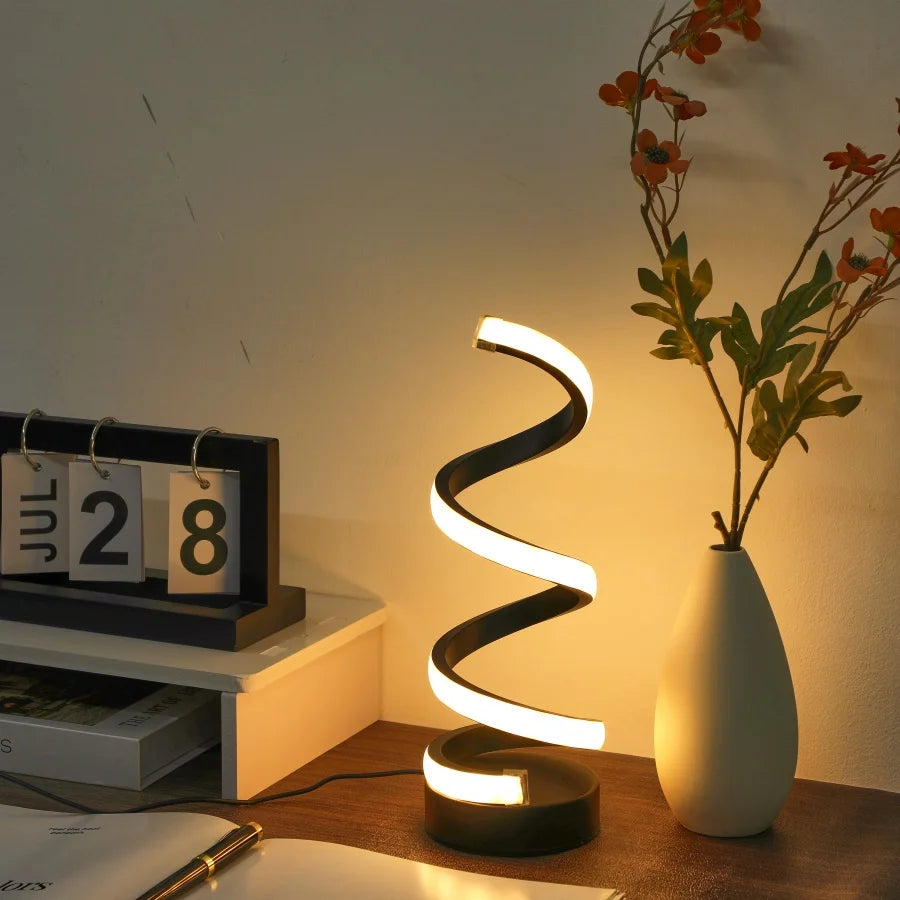 Spiral LED Desk Lamp With USB – 3-Color Dimmable Light