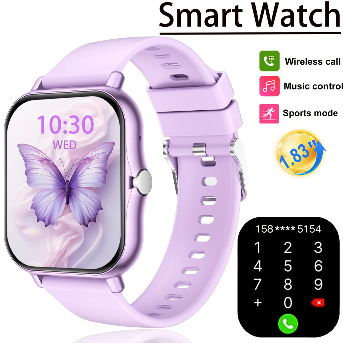 Purple Color 1.83" Full Touch Smartwatch With Call & Sleep Tracking