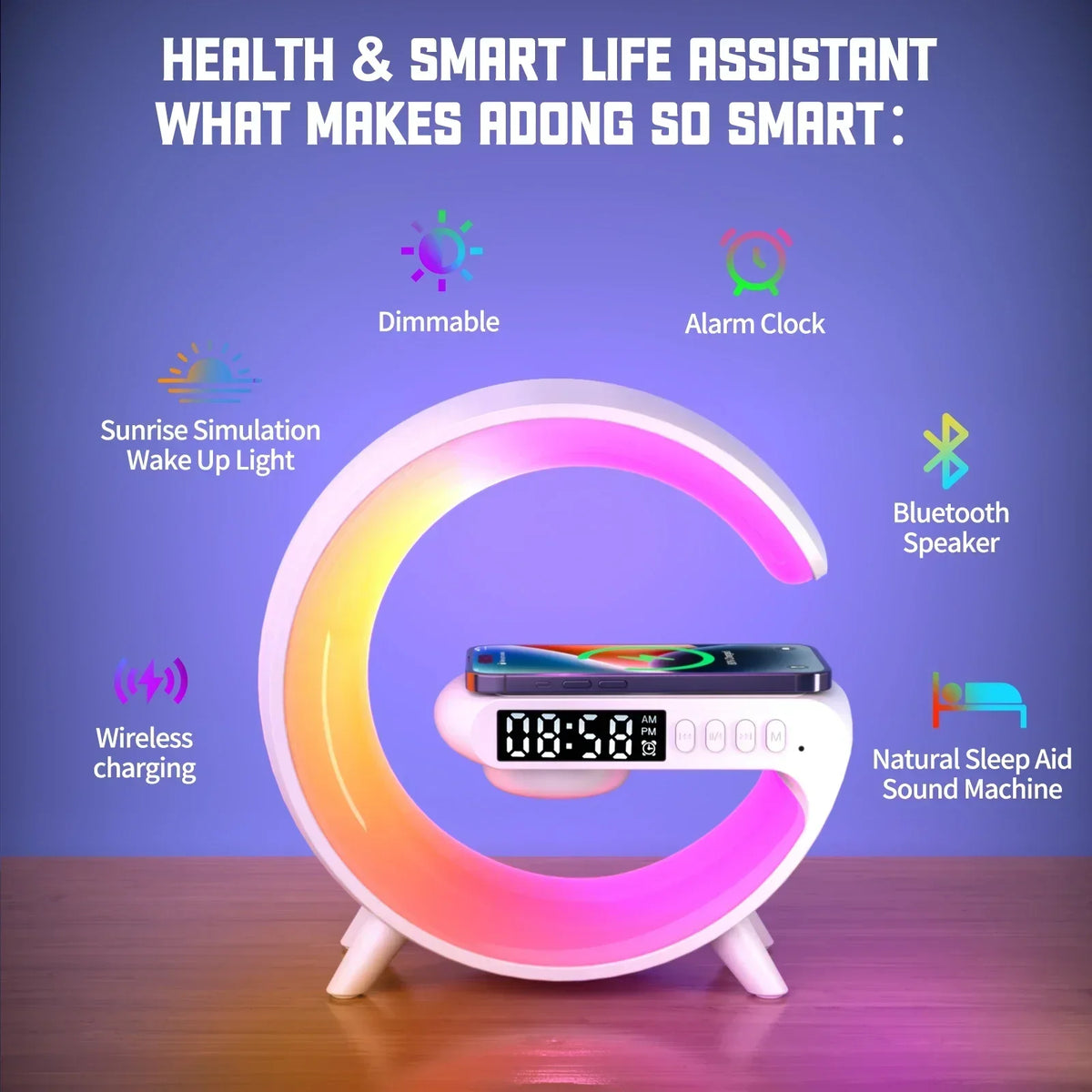 Mini Wireless Charging Alarm Clock With RGB Speaker