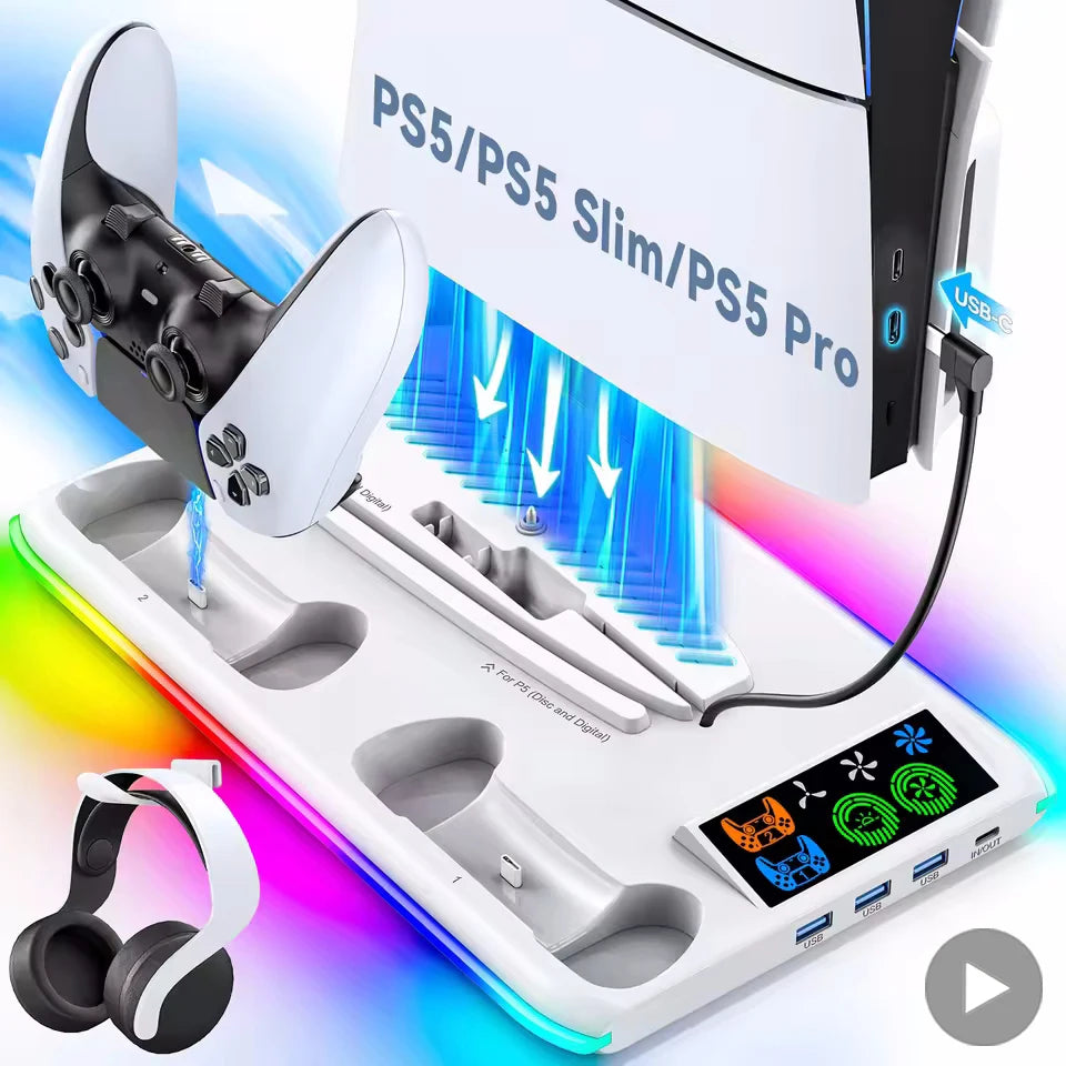PS5 Cooling Stand With Dual Controller Charging Dock