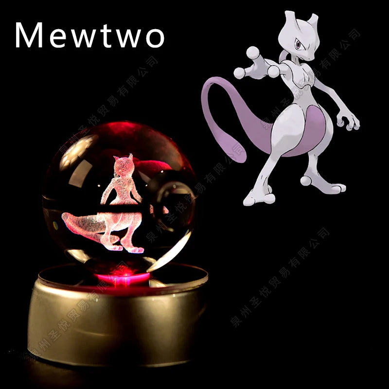 02 Mewtwo Emitting Color 3D Crystal Pokeball LED Night Light – Gift Statue