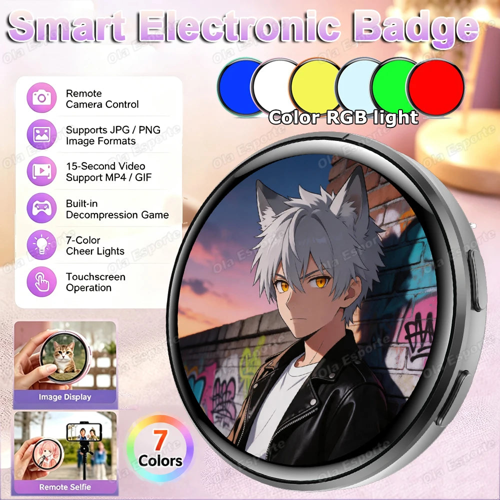 Bk Color Bluetooth Digital Anime Badge – Dynamic Display Pin