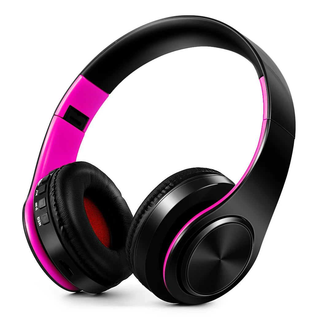 black pink Color Bluetooth Over-Ear Headphones With Mic, FM And TF Card