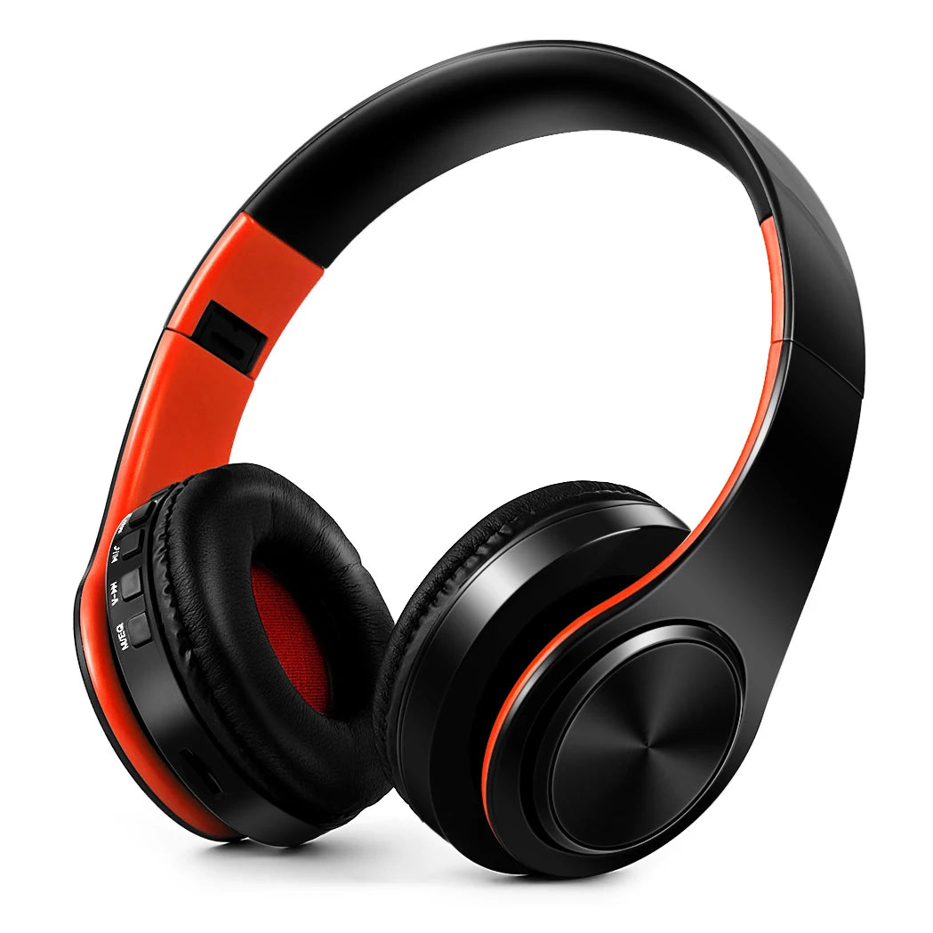 Black orange Color Bluetooth Over-Ear Headphones With Mic, FM And TF Card