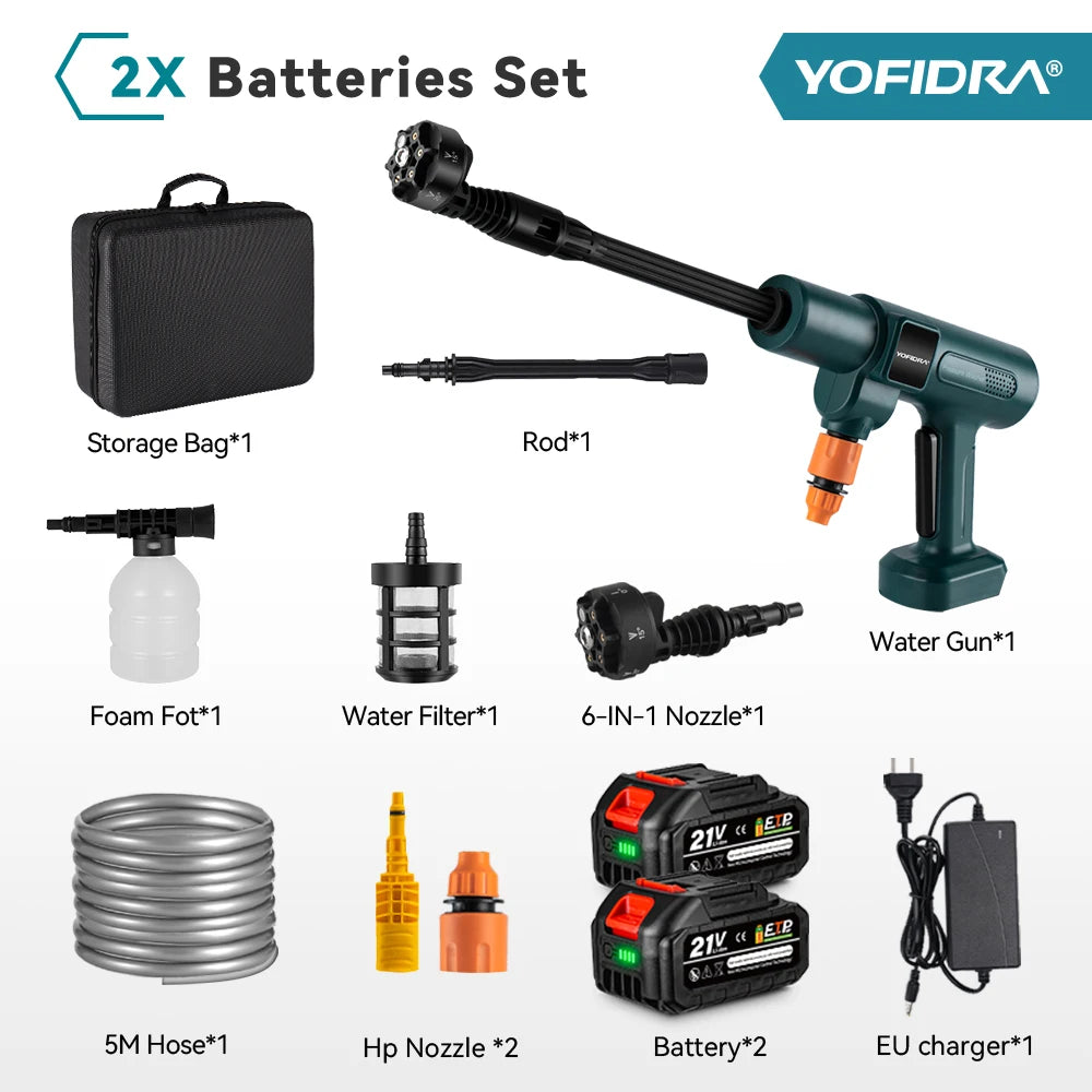2 Battery Color Cordless Brushless Pressure Washer 200 Bar 6‑in‑1 Nozzle